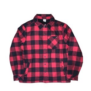 Mens Bonded Flannel Sherpa Red Plaid Shacket Size Medium